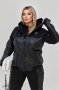 Трикотажний жіночий чорний спортивний костюм зі вставкою еко-шкіри на кофті і штанях з 48 по 58 розмір (3)