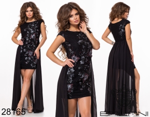 Нарядное трикотажное платье с вышивкой и декором из бусин размеры S-L - 7845467 - SvitStyle