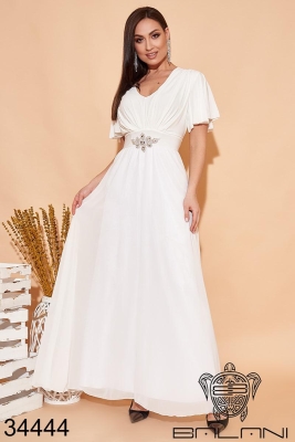 Длинное вечернее платье с V-образным вырезом и рукавами крылышками с 50 по 56 размер - 7851816 - SvitStyle