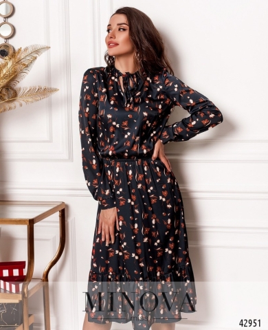 Нежное шелковое платье с пышным подолом с цветочным принтом с 42 по 48 размер - SvitStyle