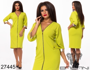 Оригинальное стрейчевое платье с вставками эко-кожи с 48 по 62 размер - 8013835 - SvitStyle