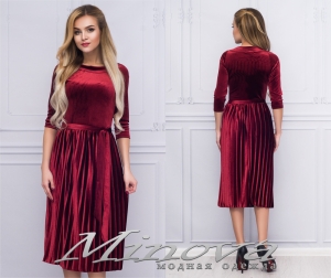 Изящное бархатное платье с юбкой плиссе размеры S-L - 8014398 - SvitStyle