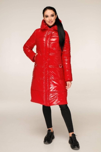 Удлиненная зимняя куртка из лаковой плащевки с контрастной подкладкой с 44 по 56 размер - SvitStyle