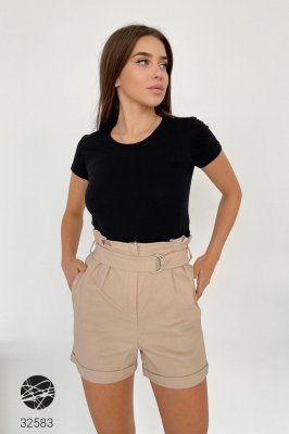 Повседневные джинсовые шорты с завышенной талией и карманами по бокам с 42 по 48 размер - 8205919 - SvitStyle