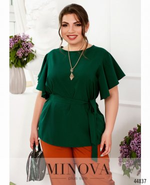 Мягкая элегантная блуза с рукавами-крылышками и поясом в комплекте с 46 по 68 размер - 8268759 - SvitStyle