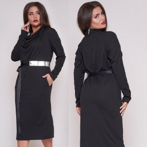 Элегантное праздничное черное платье миди с воротником-хомут с 48 по 62 размер - 8335007 - SvitStyle