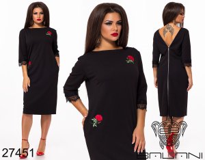 Черное стрейчевое платье с застежкой молнией по всей длине спинки с 48 по 62 размер - 8389008 - SvitStyle