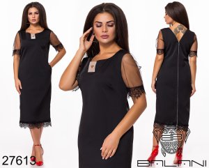 Нежное черное платье с кружевами и молнией по спинке с 48 по 62 размер - 8389009 - SvitStyle