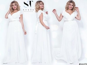Женственное длинное платье с роскошным поясом и рукавами крылышками размер Универсальный батал - 8389018 - SvitStyle