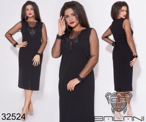 Элегантное черное платье с длинными прозрачными рукавами с 48 по 62 размер - 8389101 - SvitStyle