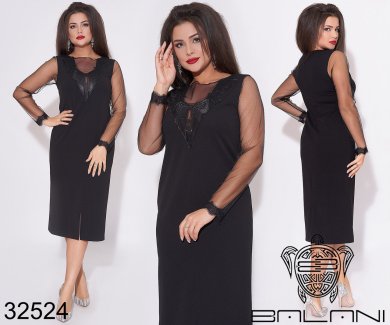 Элегантное черное платье с длинными прозрачными рукавами с 48 по 62 размер - SvitStyle