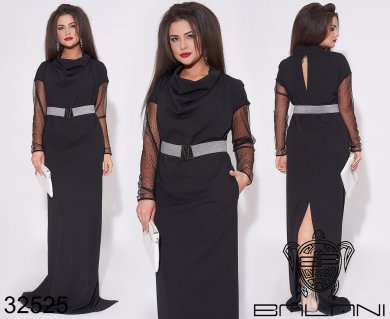 Оригинальное черное платье в пол с воротником хомут с 48 по 62 размер - SvitStyle