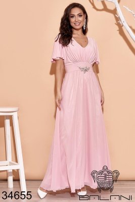 Длинное вечернее платье с рукавами крылышками и украшением на талии с 48 по 52 размер - 8389185 - SvitStyle