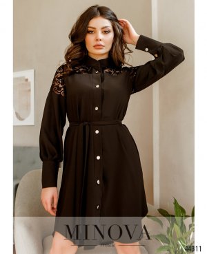Элегантное платье-рубашка, украшенное кружевом с рядом пуговиц с 42 по 48 размер - 8389388 - SvitStyle