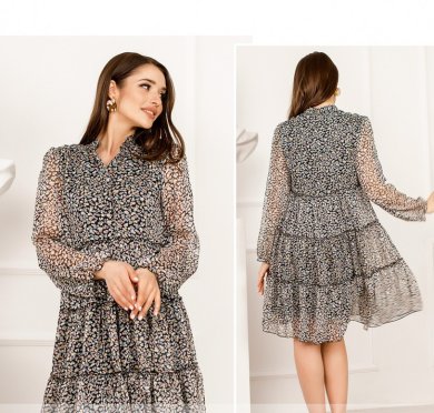 Нежное цветочное платье с мягкой подкладкой и с несколькими рядами оборок с 42 по 48 размер - SvitStyle