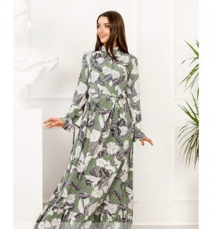 Цветочное макси платье с отрезным подолом с оборками с рядом пуговиц с 42 по 48 размер - 8389467 - SvitStyle