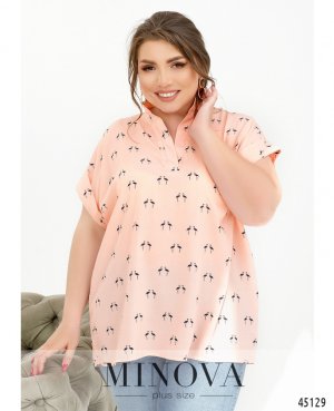 Летняя  блуза с воротником-стойкой и планкой без пуговиц с 46 по 56 размер - 8389663 - SvitStyle