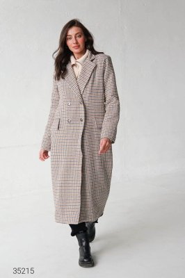 Двубортное демисезонное шерстяное пальто миди с геометрическим принтом с 42 по 58 размер - 8389845 - SvitStyle