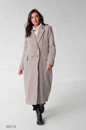 Двубортное демисезонное шерстяное пальто миди с геометрическим принтом с 42 по 58 размер - SvitStyle