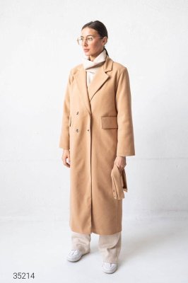 Двубортное демисезонное утепленное пальто миди с поясом с 42 по 58 размер - SvitStyle