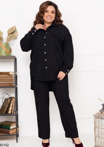 Стильный вельветовый костюм двойка из рубашки с удлиненной спинкой и брюк с 48 по 66 размер - SvitStyle
