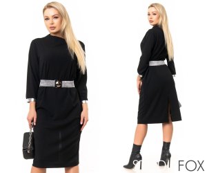 Базовое черное платье миди  с красивым поясом с 46 по 62 размер - 8390085 - SvitStyle