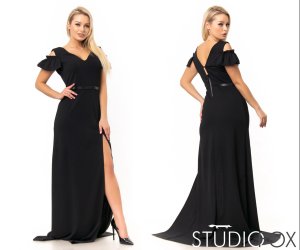 Вечернее платье в пол с высоким разрезом и приспущенными рукавами с 46 по 62 размер - 8390102 - SvitStyle