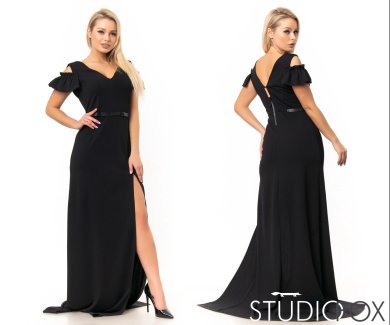 Вечернее платье в пол с высоким разрезом и приспущенными рукавами с 46 по 62 размер - SvitStyle