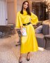 Вечернее яркое шелковое желтое платье с воротником-стойкой и расклешенными рукавами с 42 по 58 размер (1)
