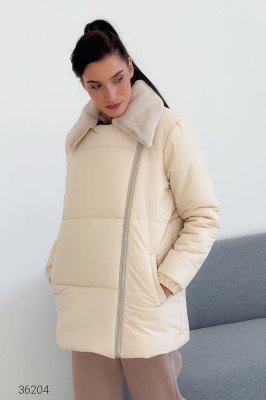 Дутая теплая куртка-косуха с воротом из искусственного меха размер 42-46 - 8408201 - SvitStyle