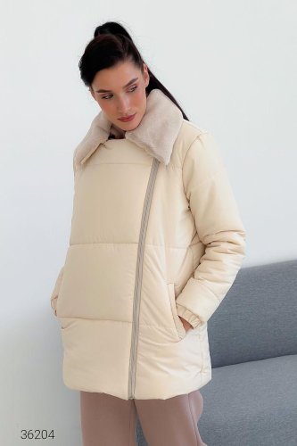 Дутая теплая куртка-косуха с воротом из искусственного меха размер 42-46 - SvitStyle