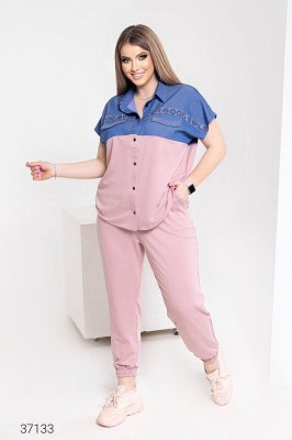 Двухцветный женский костюм из трикотажа и джинса с 48 по 66 размер - 8415611 - SvitStyle