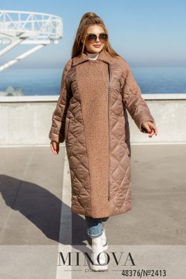 Подовжена зимова куртка з вставками вовна - барашик з 46 по 68 розмір - 8516487 - SvitStyle