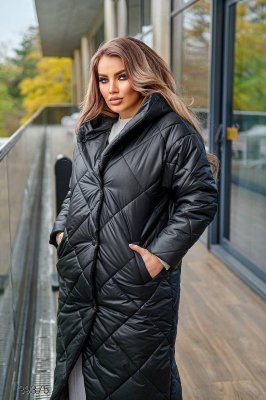 Жіноче зимове стьобане пальто з блискавкою та кнопками з 48 по 62 розмір - 8516495 - SvitStyle