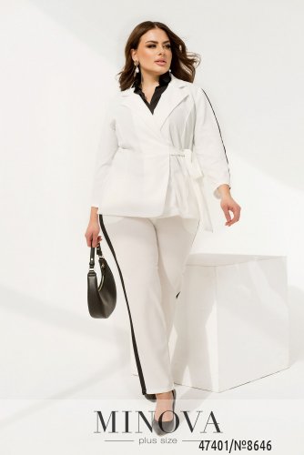 Стильний костюм жіночий, жакет з брюками з лампасами та кишенями з 50 по 56 розмір - SvitStyle