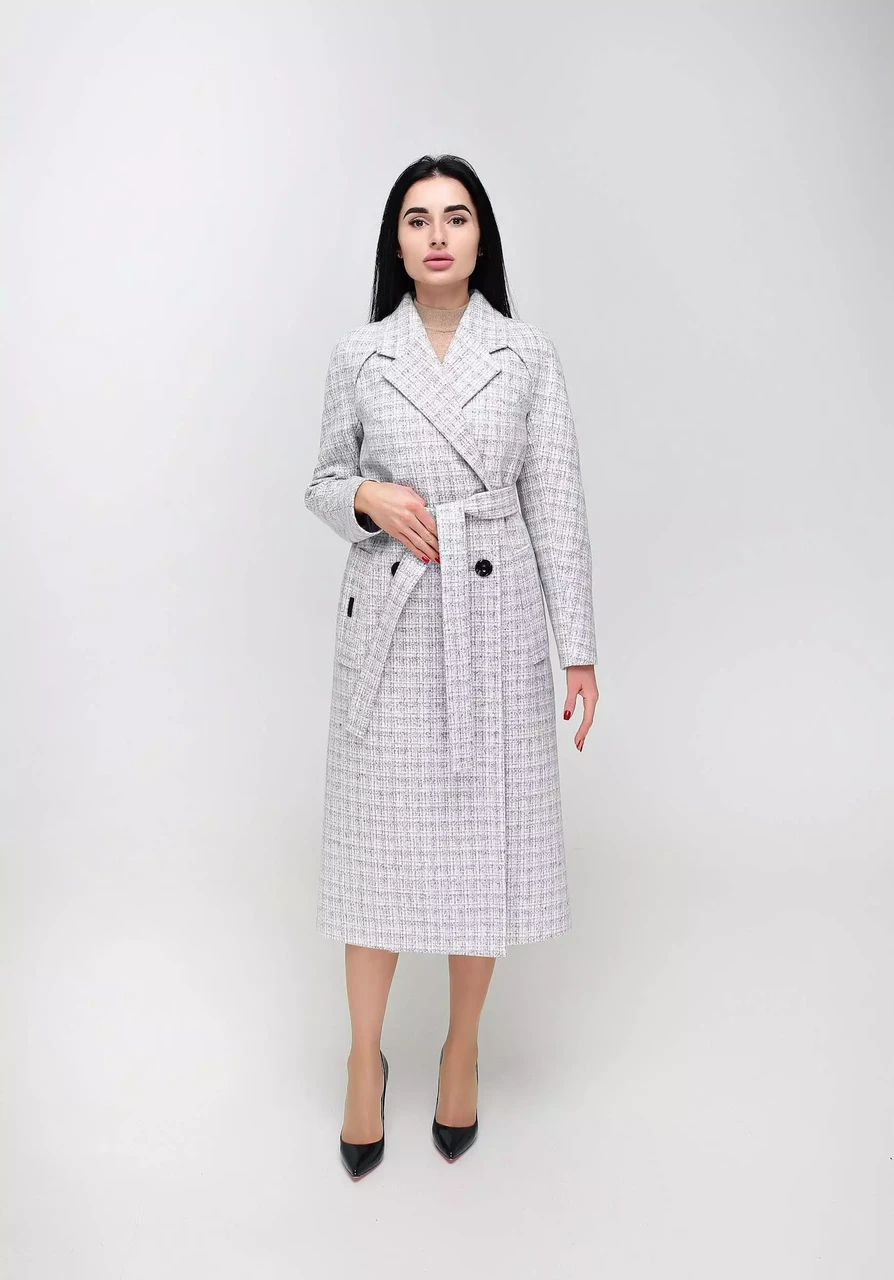 Жіноче пальто демісезонне з вовни з відкладеним коміром і поясом з 44 по 54 розмір - 8548790 - SvitStyle
