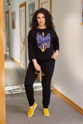 Жіночий спортивний костюм в патріотичному стилі, кофта з українським принтом та штани з кишенями з 48 по 58р - 8551596 - SvitStyle