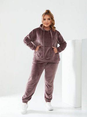 Жіночий велюровий спортивний костюм, кофта з кишенею кенгуру і штани з 48 по 58 розмір - 8569646 - SvitStyle