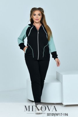 Зручний жіночий спортивний костюм-двійка з кофтою на близкавці і капюшоном та брюками з 50 по 64 розмір - 8569759 - SvitStyle