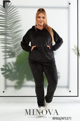Зручний жіночий спортивний велюровий костюм, кофта з кенгуру-кишенею і штани на резинці з 50 по 56 розмір - 8570872 - SvitStyle