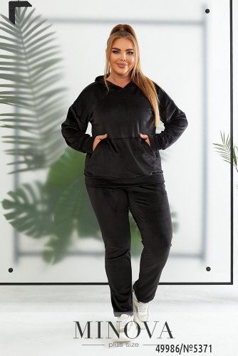 Зручний жіночий спортивний велюровий костюм, кофта з кенгуру-кишенею і штани на резинці з 50 по 56 розмір - SvitStyle