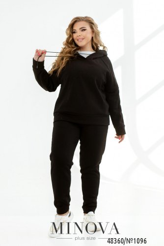 Жіночий чорний спортивний костюм на флісі, подовжена кофта оверсайз та штани вільного крою з 46 по 52 розмір - SvitStyle