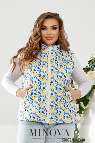 Стильна жіноча жилетка з квітковим принтом в стилі Прованс з кишенями з 50 по 56 розмір - SvitStyle