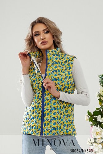 Стильна жіноча жилетка з квітковим принтом в стилі Прованс з кишенями з 42 по 48 розмір - SvitStyle