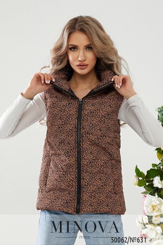 Стильна жіноча тепла жилетка з леопардовим принтом та кишенями з 42 по 48 розмір - SvitStyle
