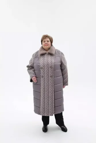 Батальне двобортне жіноче пальто зимове комбіноване з 54 по 76 розмір - SvitStyle