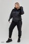 Трикотажний жіночий чорний спортивний костюм зі вставкою еко-шкіри на кофті і штанях з 48 по 58 розмір (1)