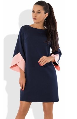 Темно-синее платье с оригинальными рукавами Д-1052 - 5055568 - SvitStyle
