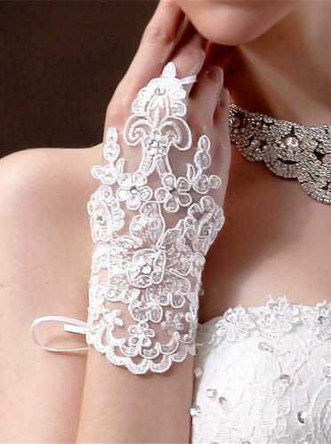 Весільні рукавички білі з пайеткой А-1027 - SvitStyle