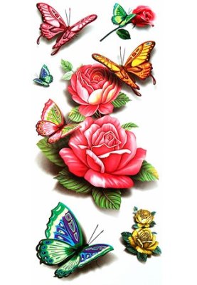 Временная татуировка розы с бабочками - SvitStyle